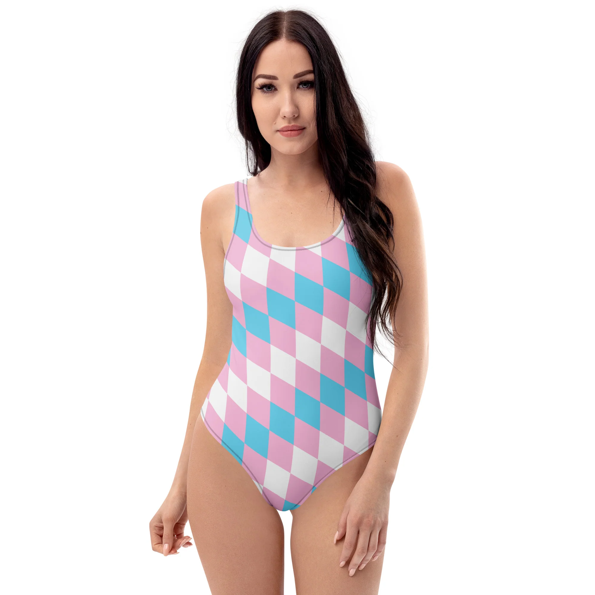 Trans Pride Flag Diamonds One-Piece Swimsuit - Image 7