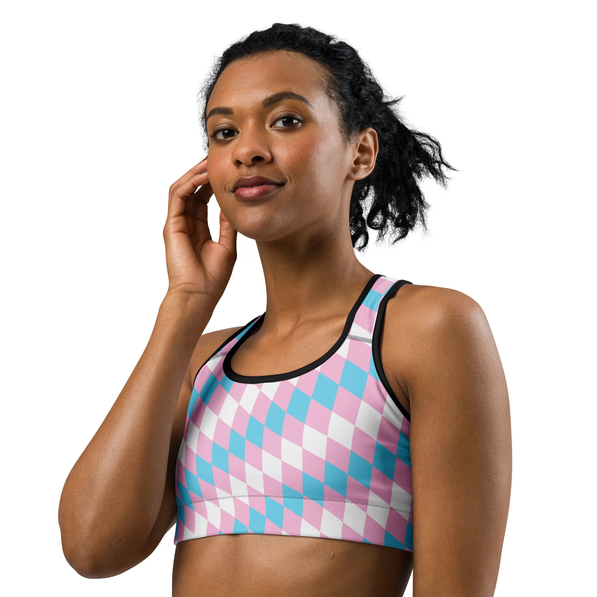 Trans Pride Flag Diamonds Sports Bra - Image 2
