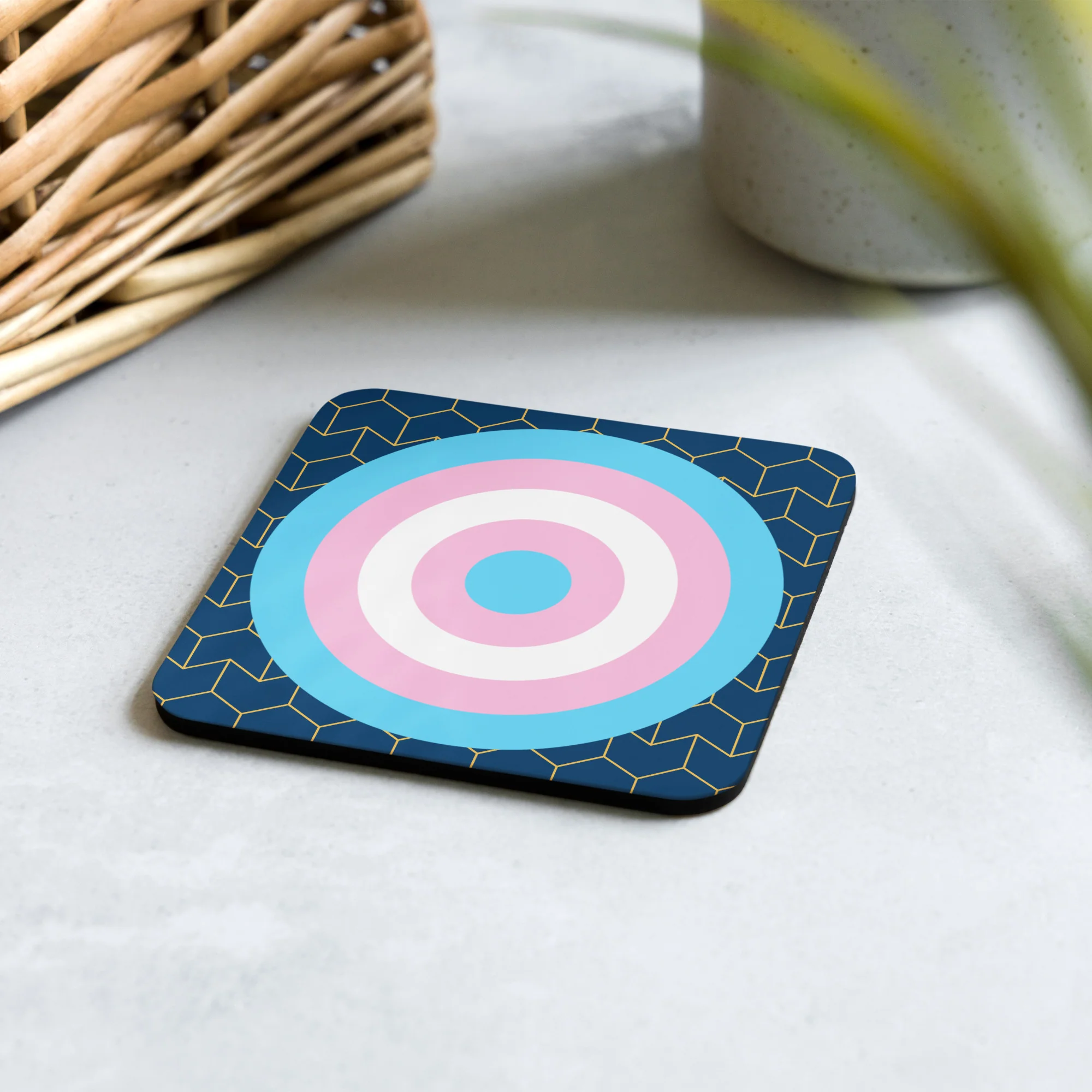 Trans Pride Flag Roundel Block Pattern Coaster - Image 4