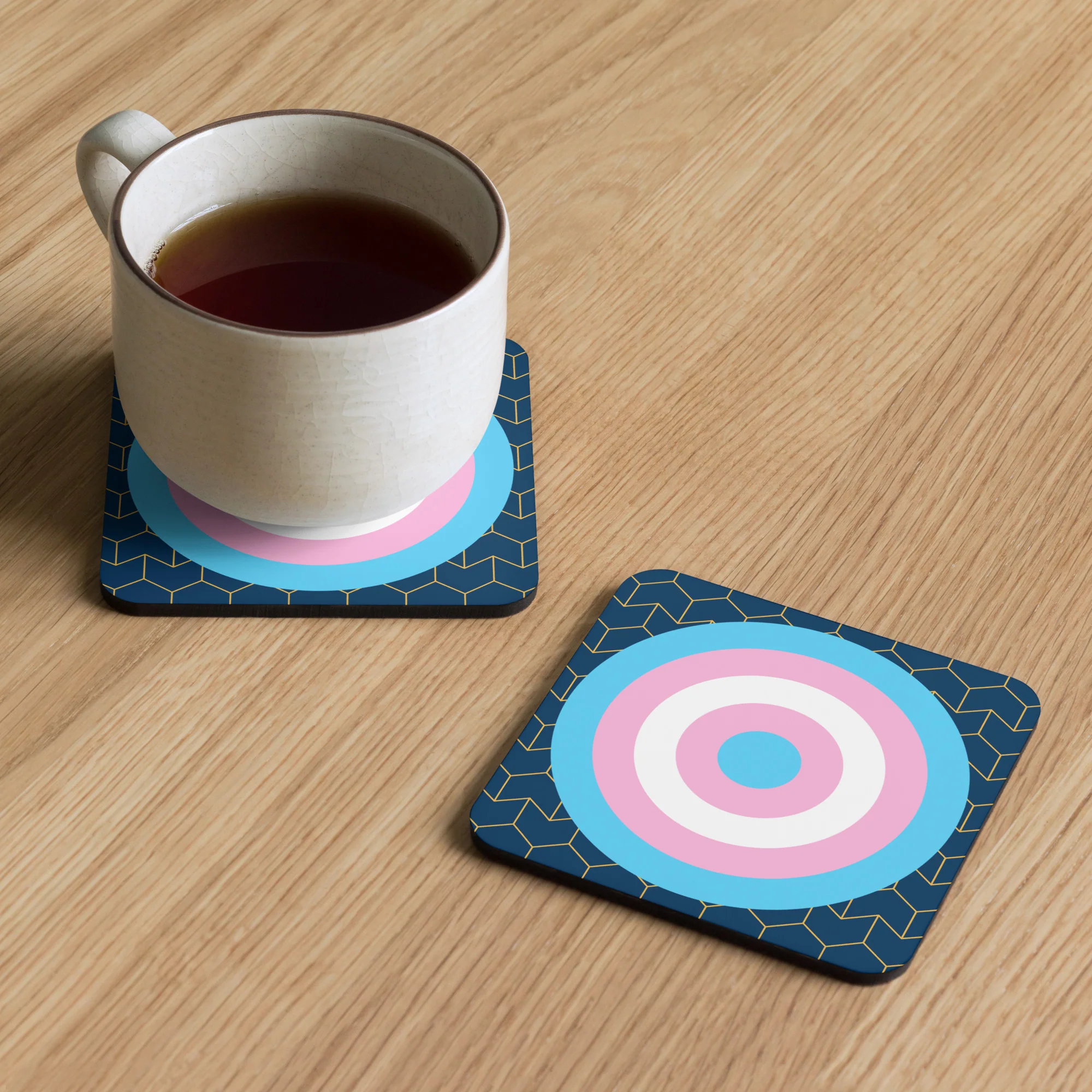 Trans Pride Flag Roundel Block Pattern Coaster - Image 5