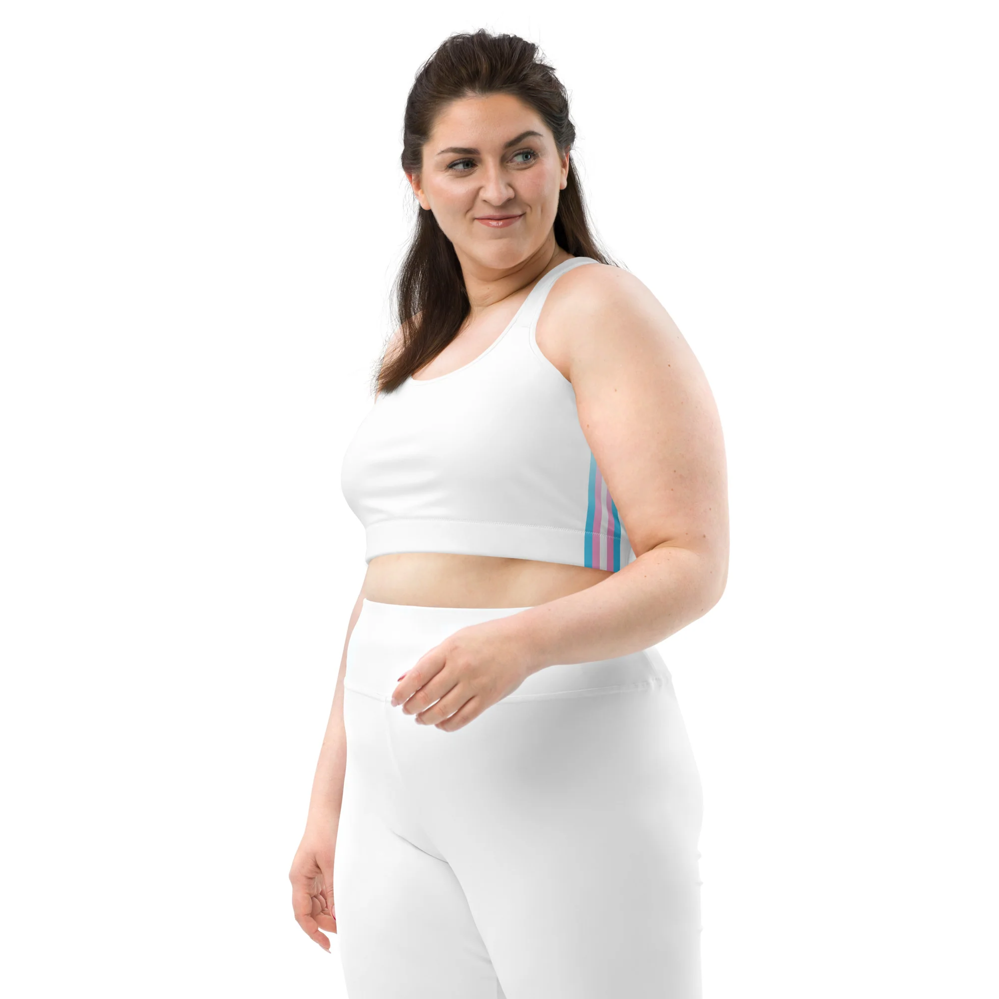 Trans Pride Flag Side Fade White Sports Bra - Image 4