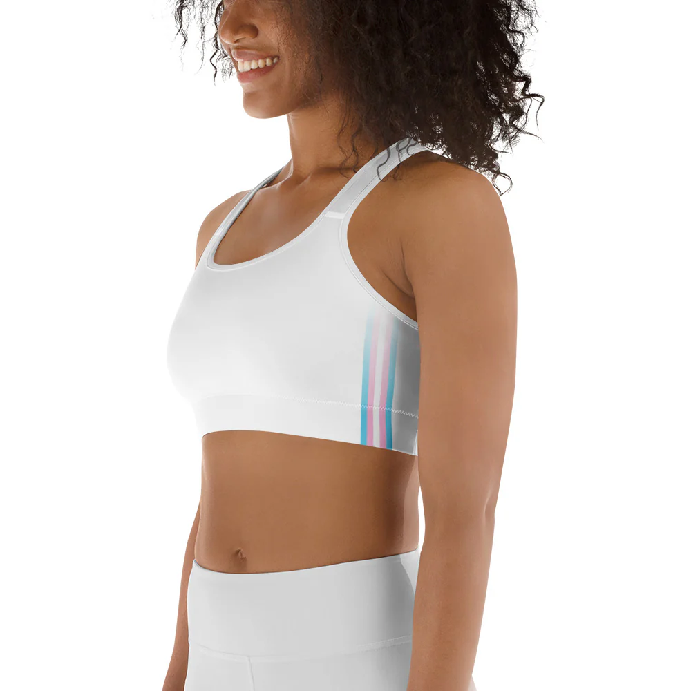Trans Pride Flag Side Fade White Sports Bra - Image 7