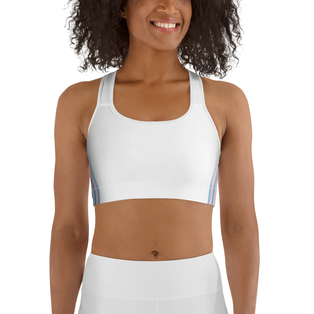 Trans Pride Flag Side Fade White Sports Bra - Image 8
