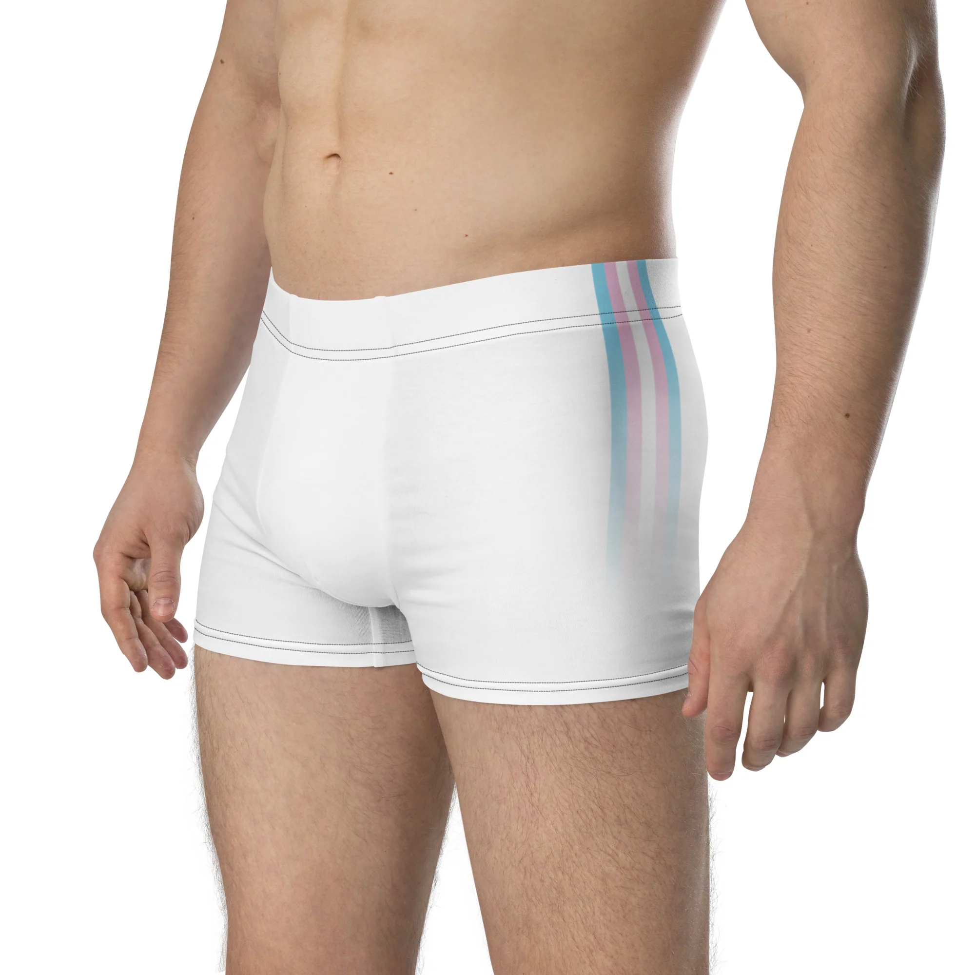 Trans Pride Flag Side Stripe Fade White Boxer Briefs