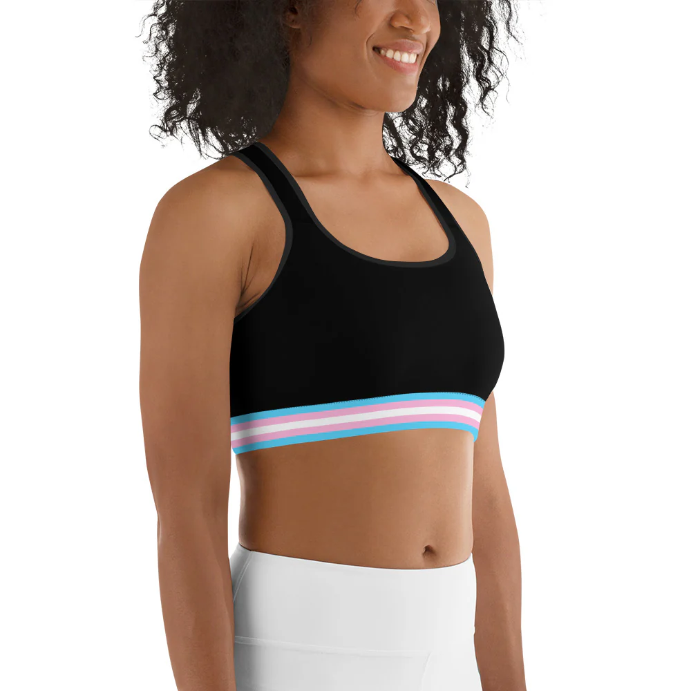 Trans Pride Flag Trim Sports Bra (Black) - Image 3