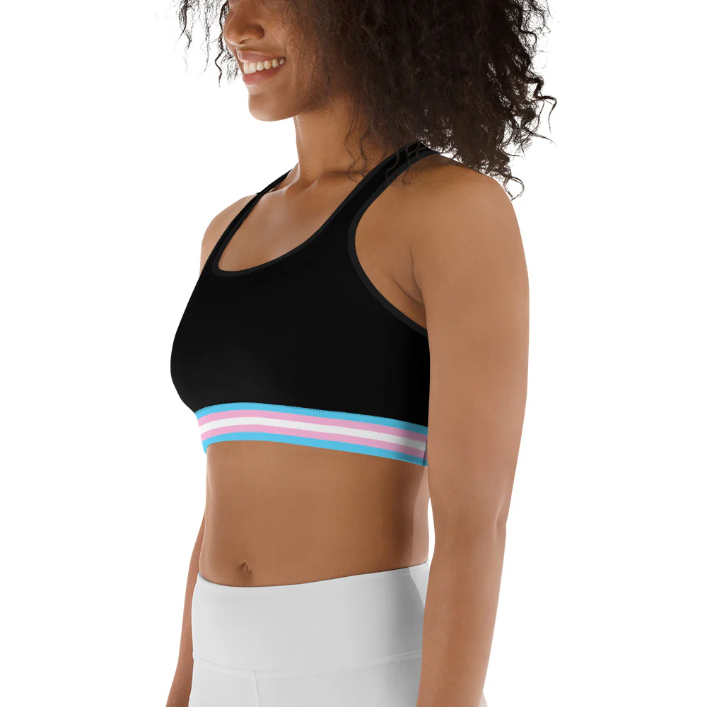 Trans Pride Flag Trim Sports Bra (Black) - Image 5