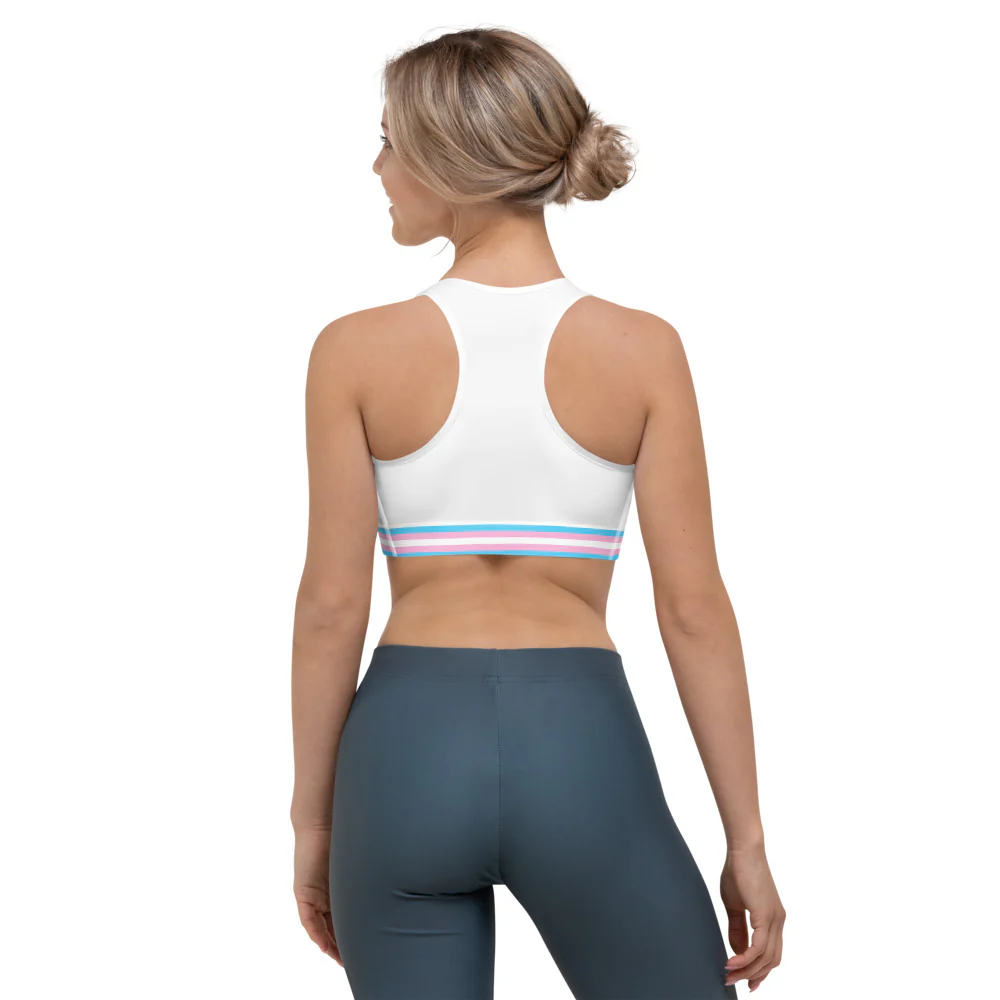 Trans Pride Flag Trim Sports Bra (White) - Image 5