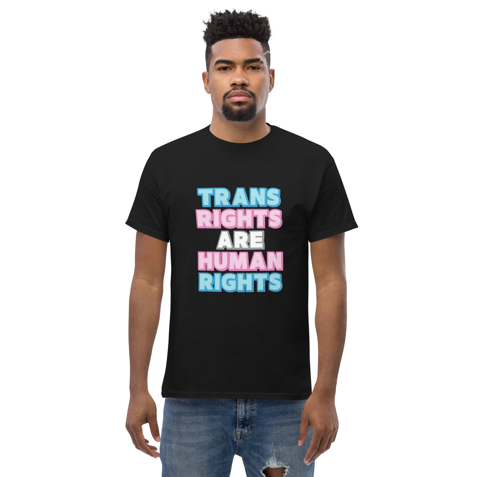 Trans Rights Are Human Rights Shadow Text T-Shirt - Image 3