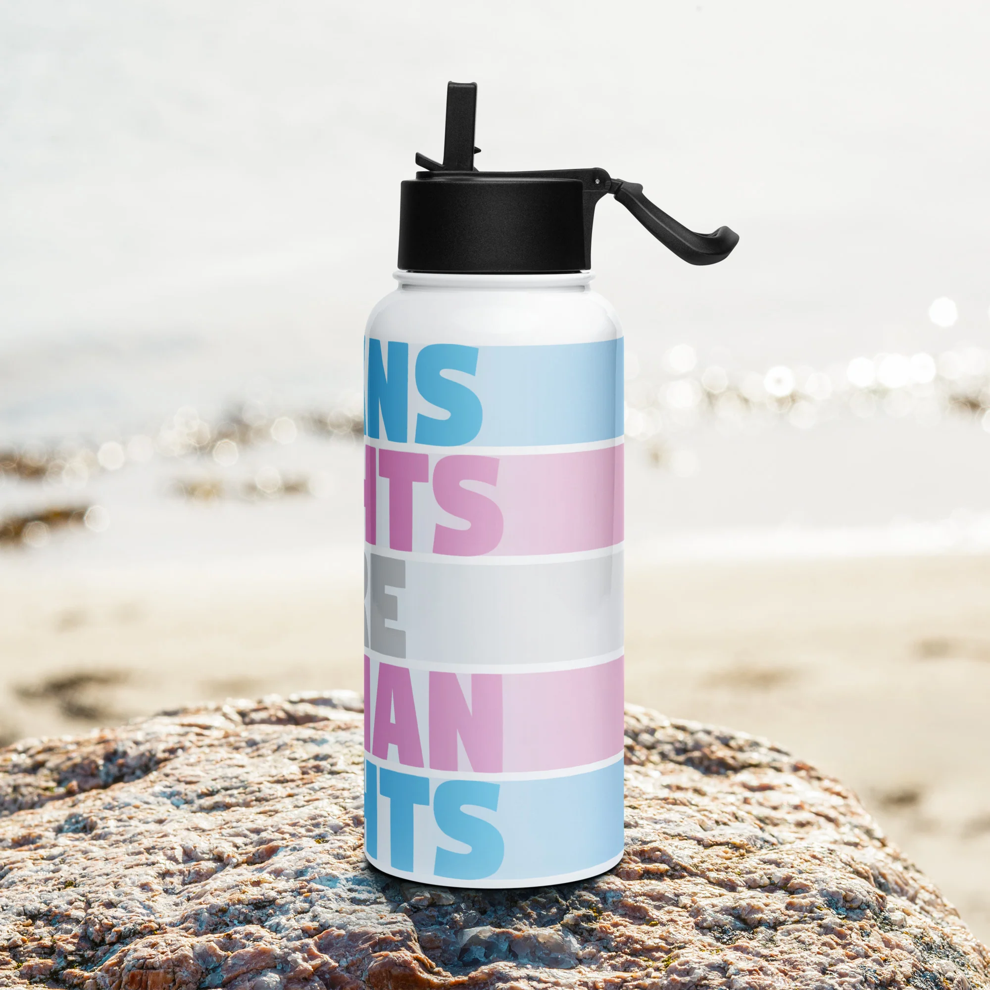 Trans Rights Are Human Rights Stainless Steel Water Bottle - Image 2