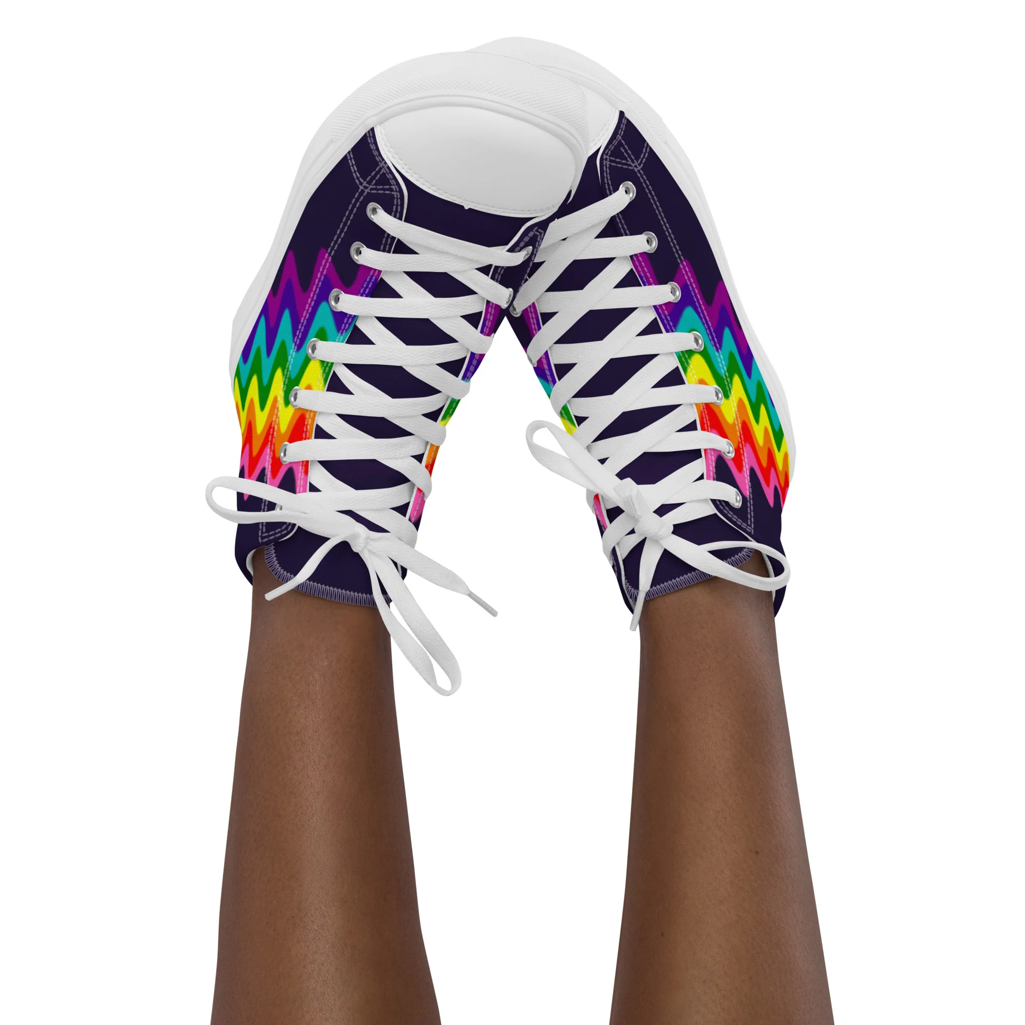 Wavy Gilbert Baker Rainbow Pride Flag High Top Trainers (female sizes) - Image 6
