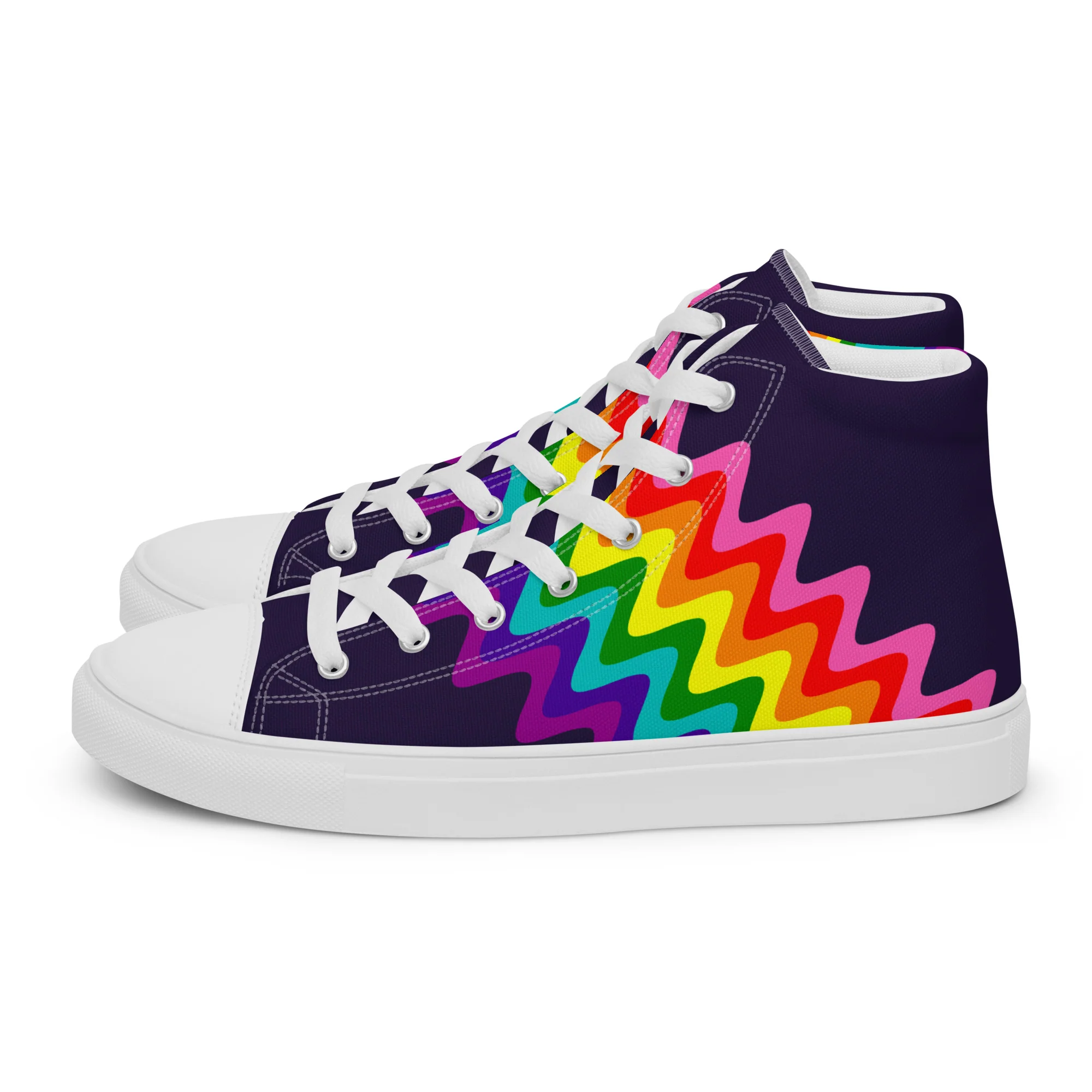 Wavy Gilbert Baker Rainbow Pride Flag High Top Trainers (male sizes) - Image 10