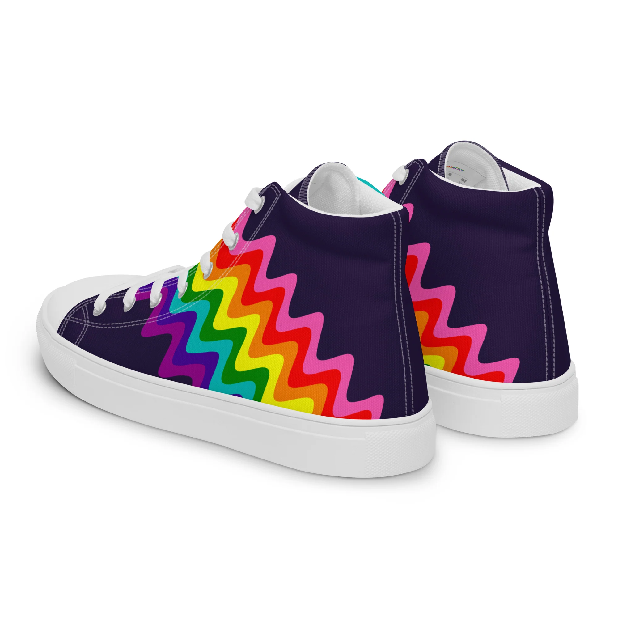 Wavy Gilbert Baker Rainbow Pride Flag High Top Trainers (male sizes) - Image 12