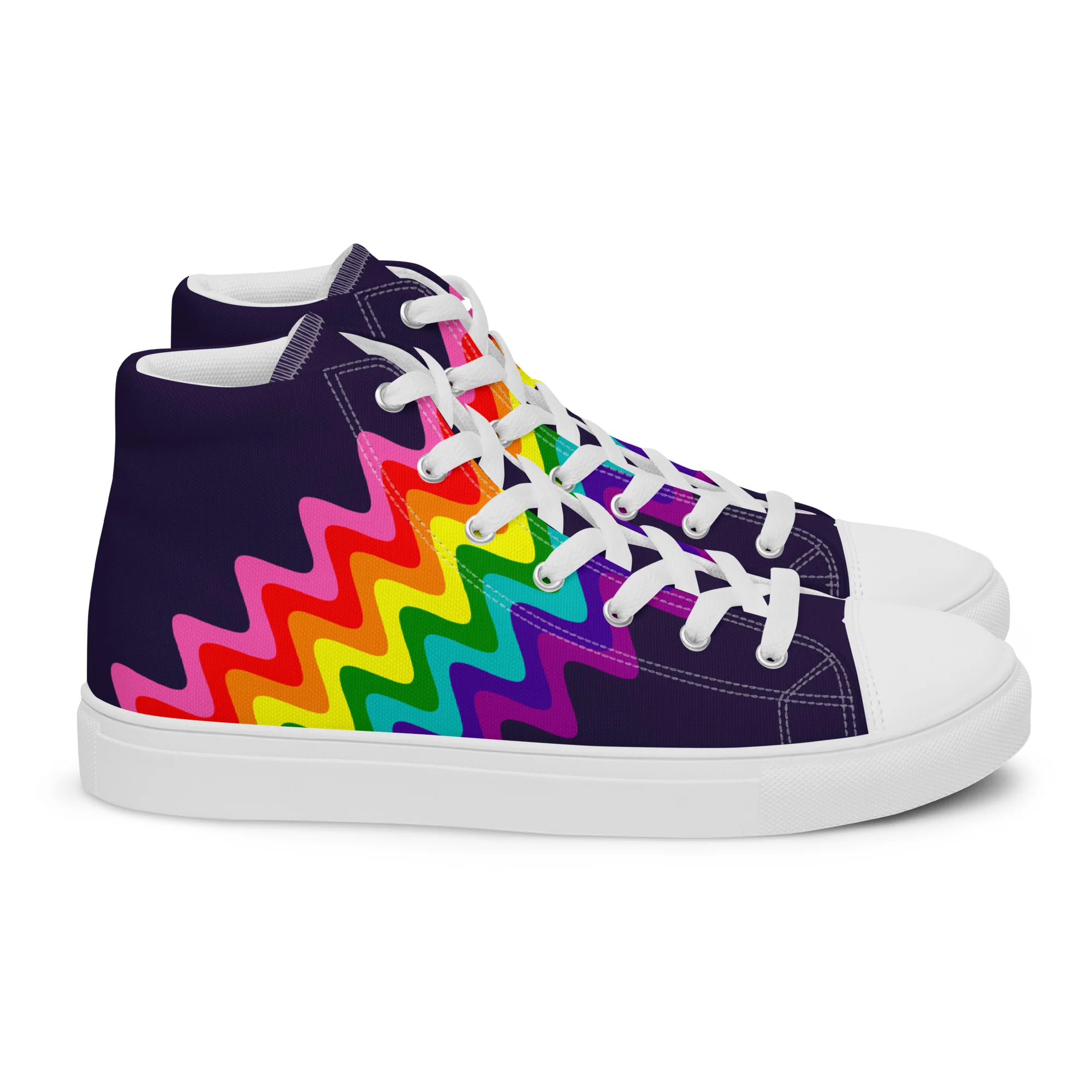 Wavy Gilbert Baker Rainbow Pride Flag High Top Trainers (male sizes) - Image 13