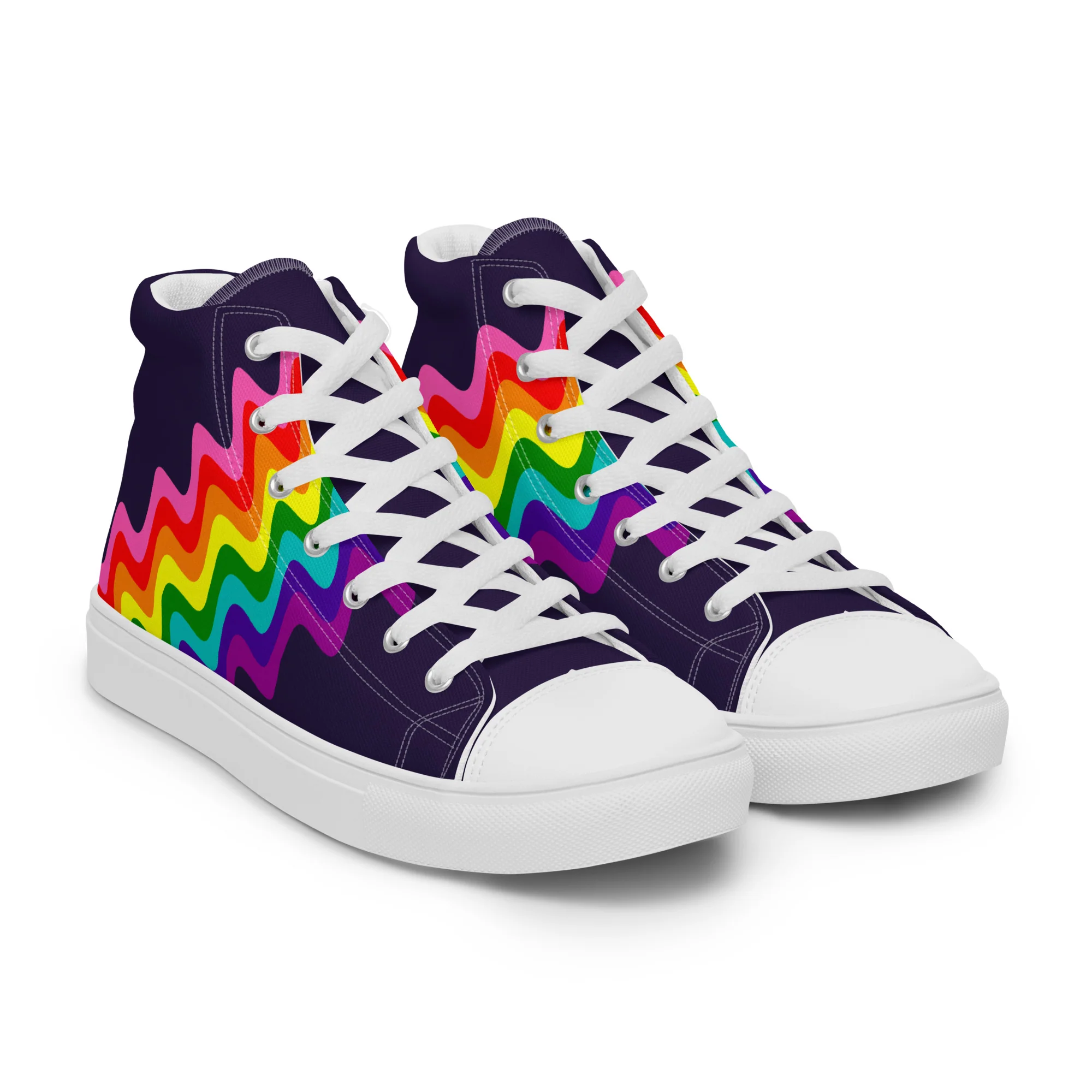 Wavy Gilbert Baker Rainbow Pride Flag High Top Trainers (male sizes) - Image 15