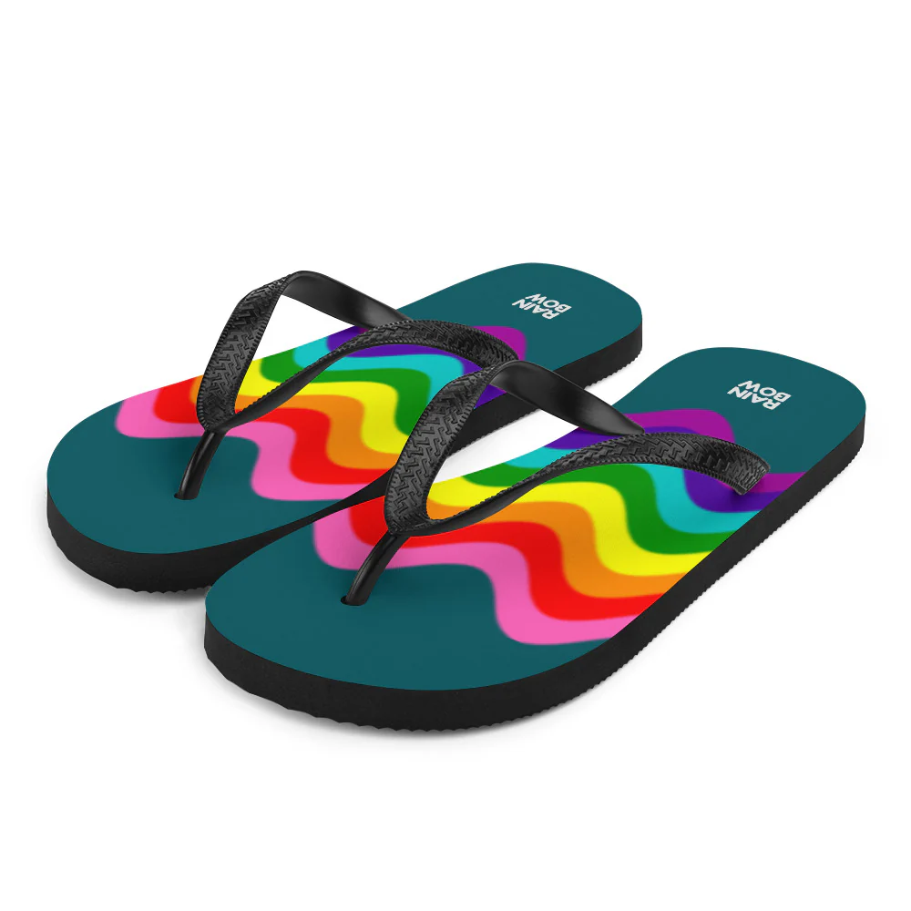 Wavy Original Pride Flag On Blue Flip-Flops - Image 4