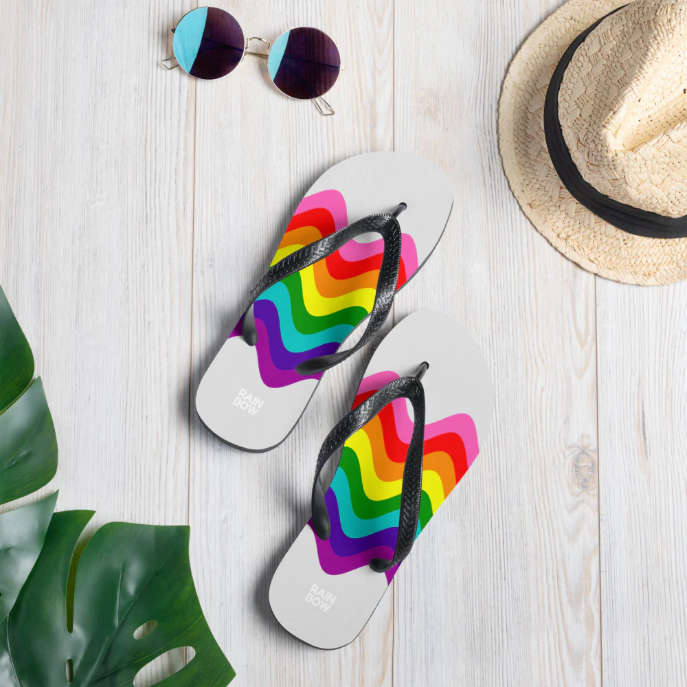 Wavy Original Rainbow Pride Flag Grey Flip-Flops - Image 2