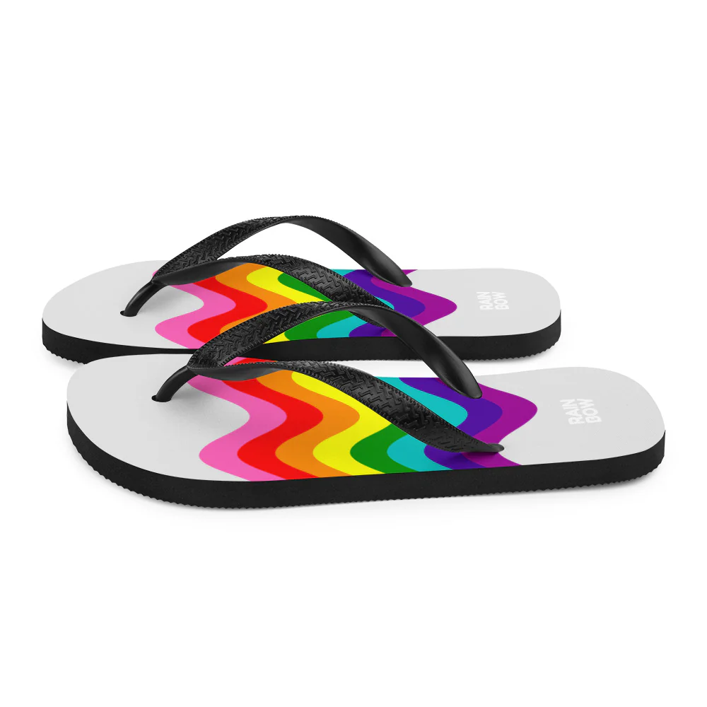 Wavy Original Rainbow Pride Flag Grey Flip-Flops - Image 6