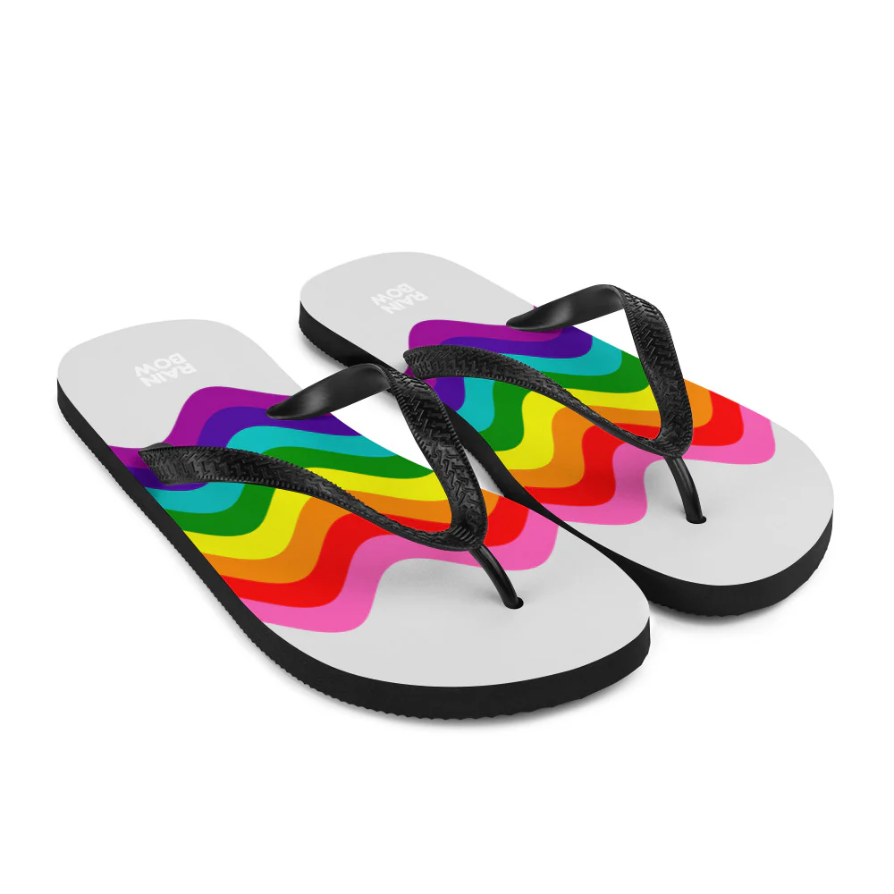 Wavy Original Rainbow Pride Flag Grey Flip-Flops - Image 8