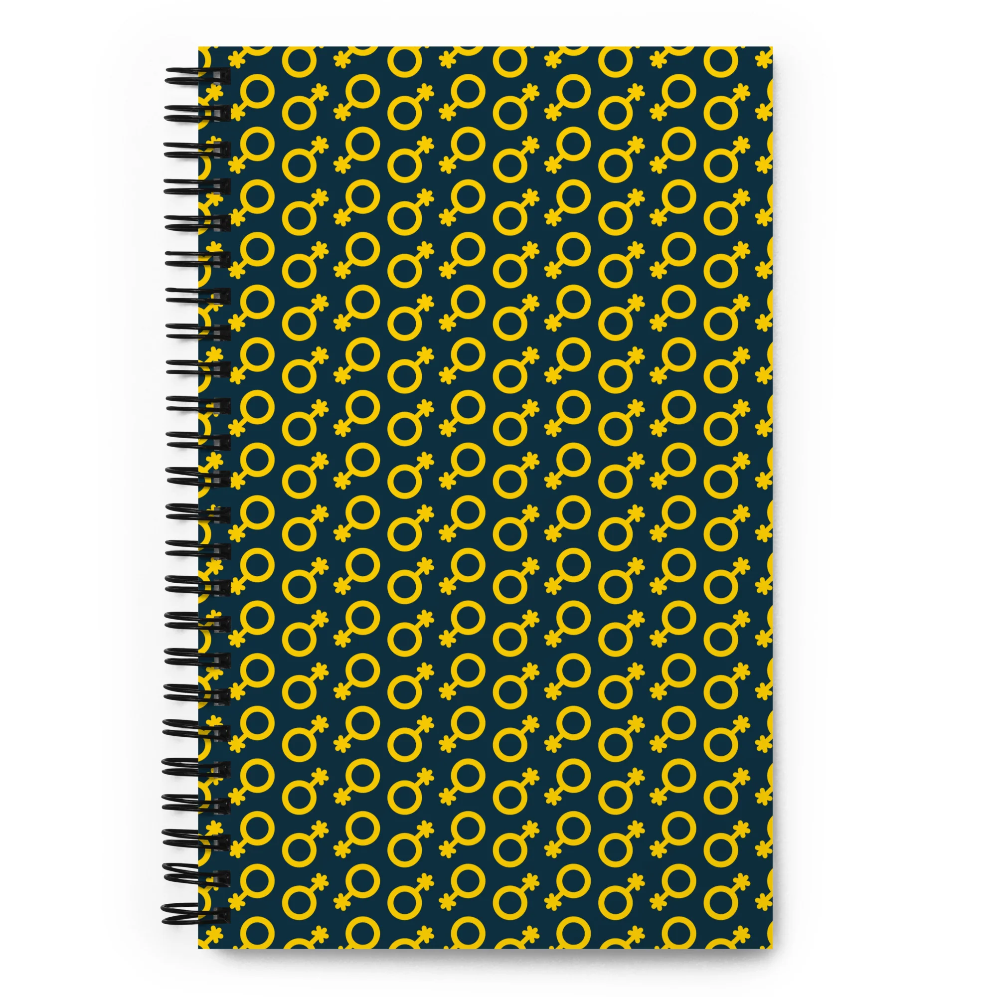 Yellow and Blue Non-Binary Symbol Pattern Spiral Notebook