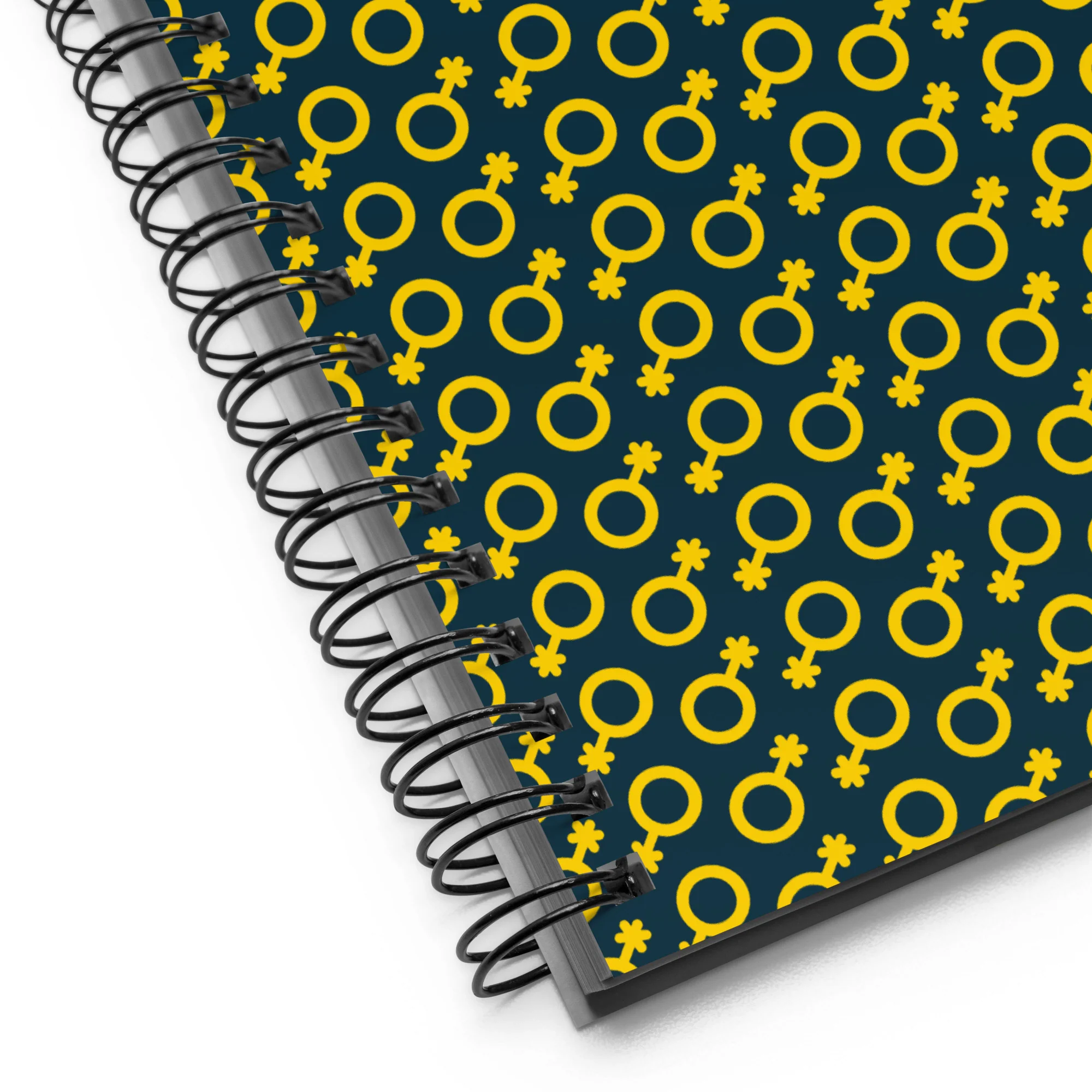 Yellow and Blue Non-Binary Symbol Pattern Spiral Notebook - Image 2