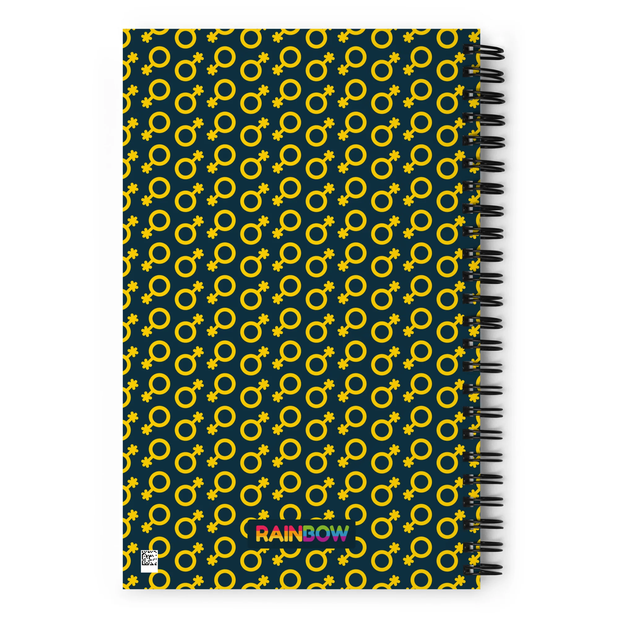 Yellow and Blue Non-Binary Symbol Pattern Spiral Notebook - Image 4