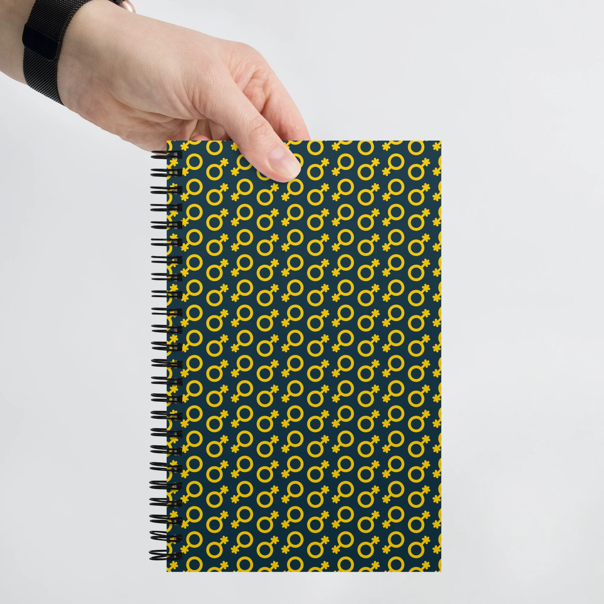Yellow and Blue Non-Binary Symbol Pattern Spiral Notebook - Image 5