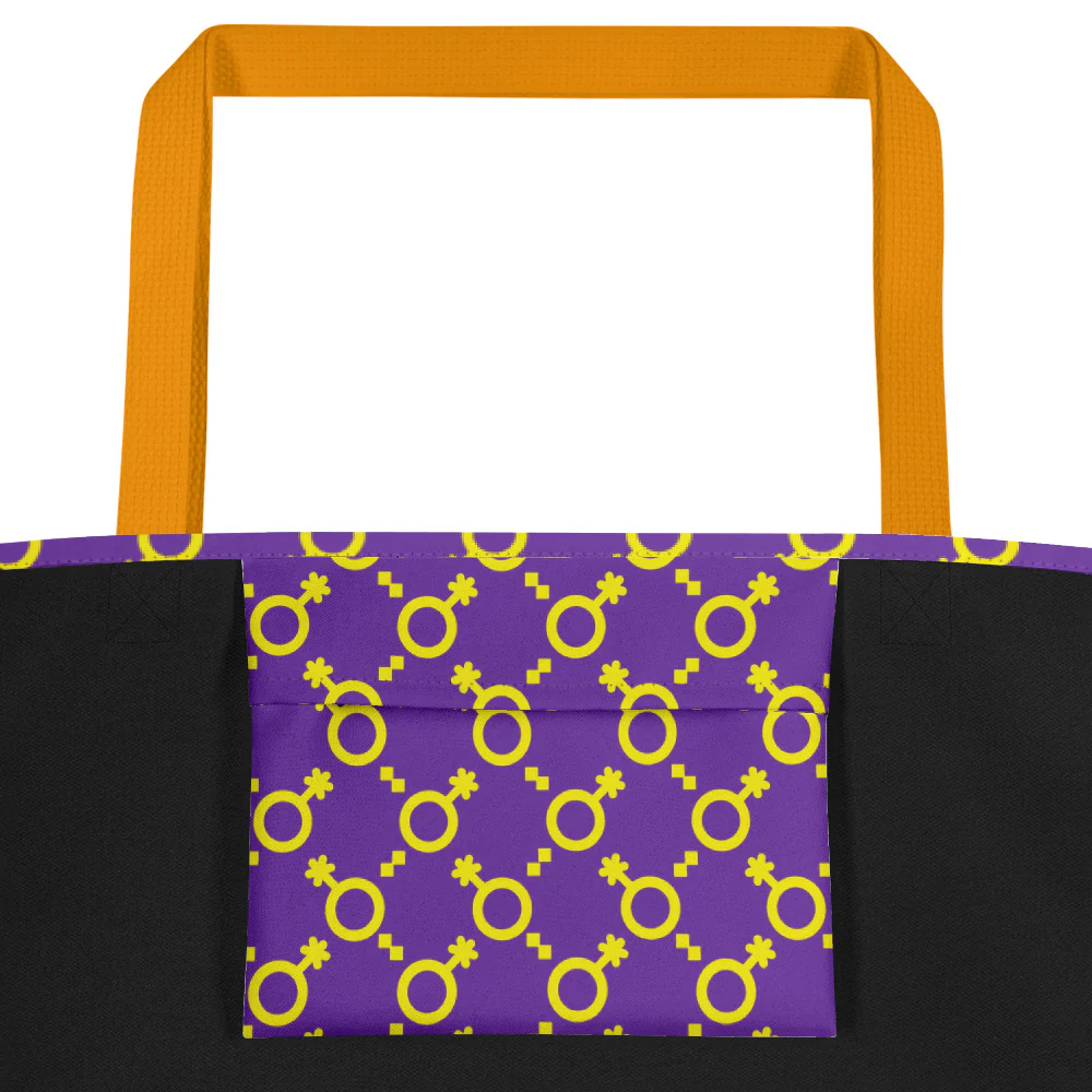Yellow and Purple Non-Binary Symbol Pattern Large Tote Bag - Image 3