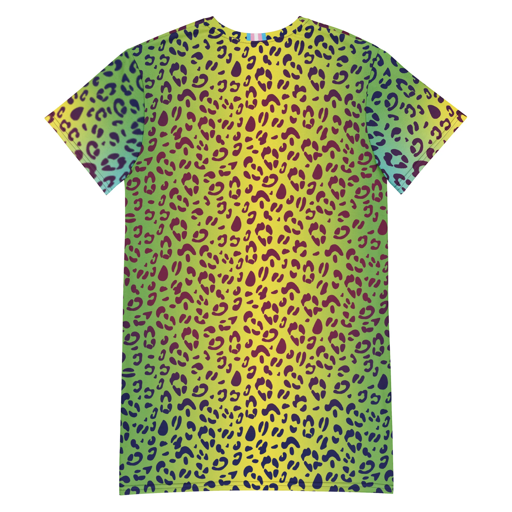 Yellow/Green Leopard T-shirt Dress With Trans Collar Flag - Image 4