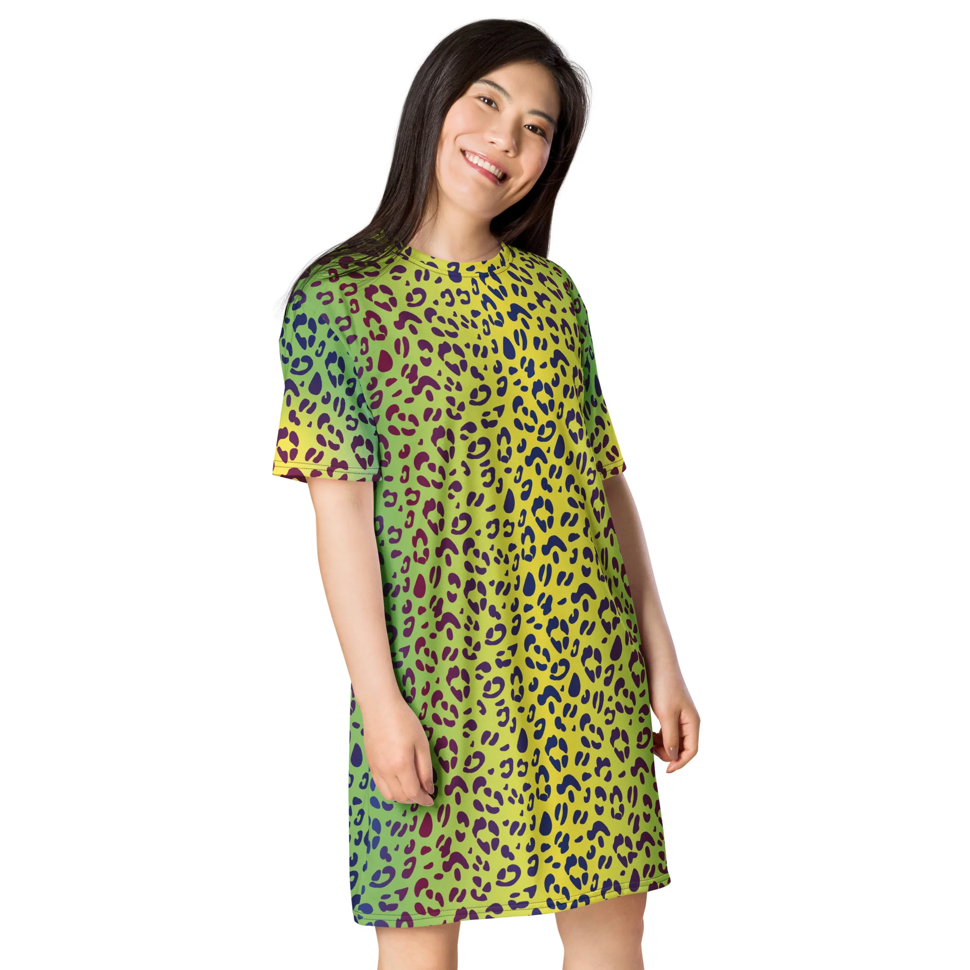 Yellow/Green Leopard T-shirt Dress With Trans Collar Flag - Image 7