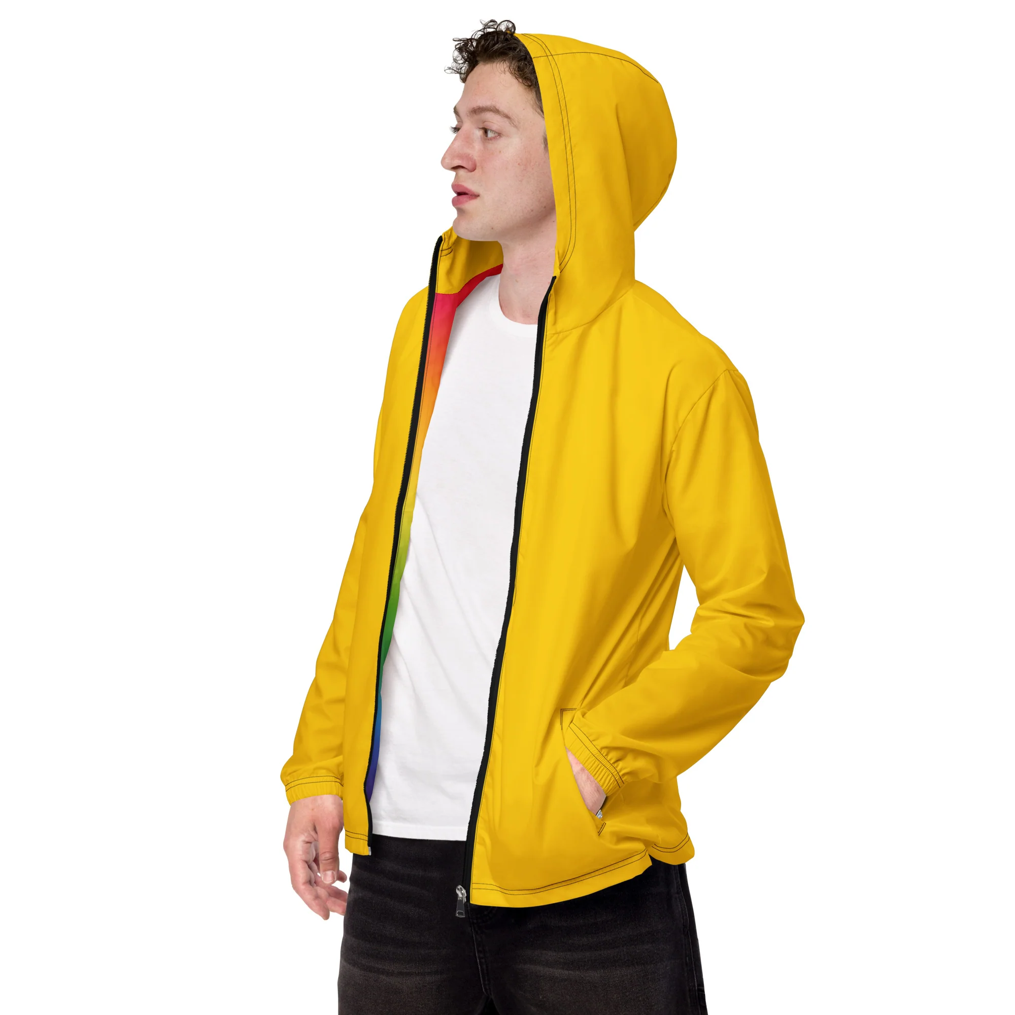Yellow Windbreaker With Rainbow Pride Inside - Image 9